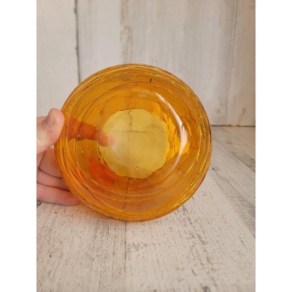 Vintage abstract threaded glass orange small bowl home decor unique - Picture 3 of 6